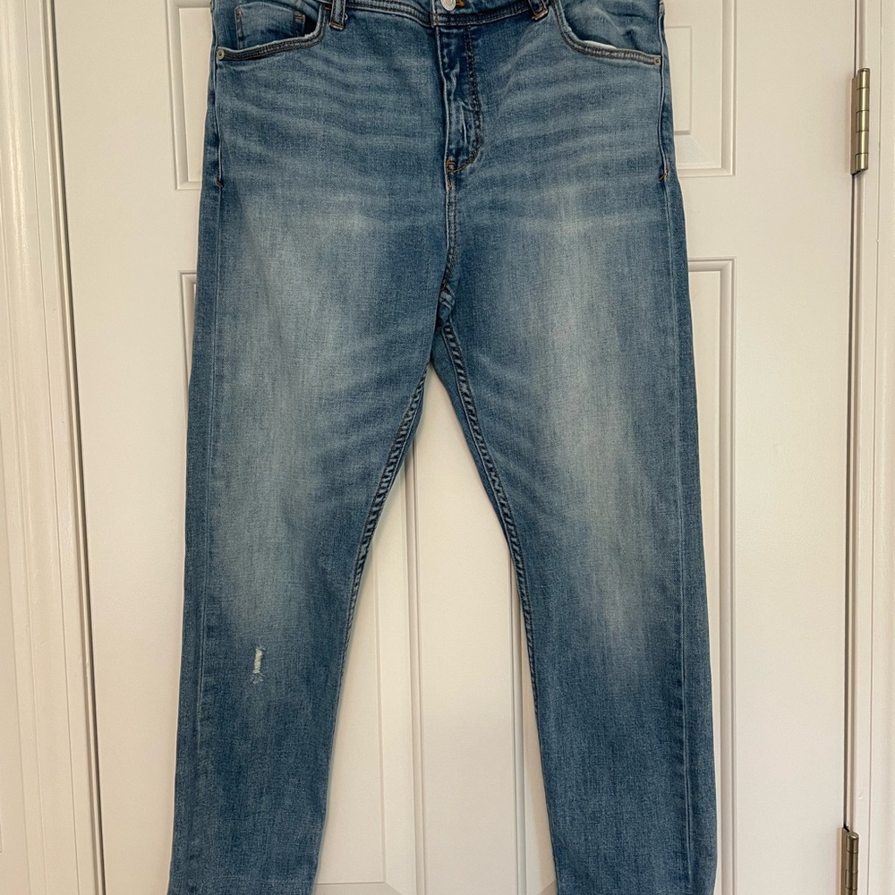 Anthropologie Pilcro Jeans Women’s Size 31 Slim Straight Rose Gold Satin Roll Up